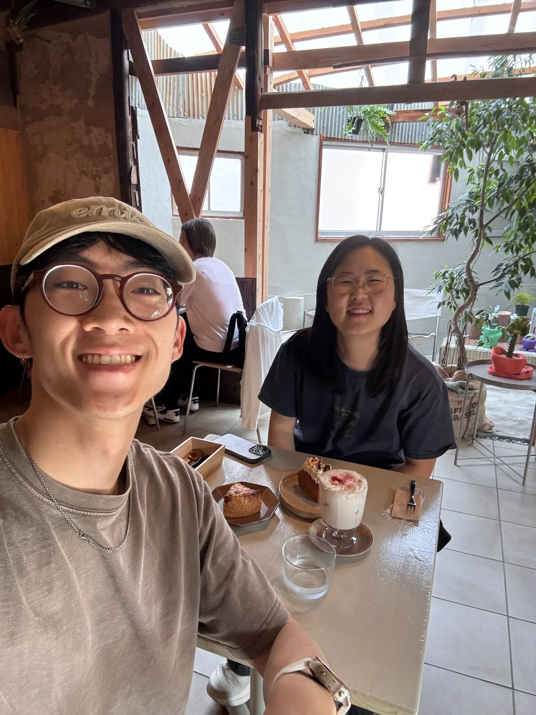 Onomichi breakfast; quiche, carrot cake, strawberry “latte”